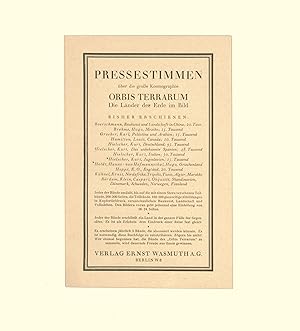 German Publisher's 1926 Promotional Fold-out Flyer for the Series "Orbis Terrarum" : PRESSESTIMME...