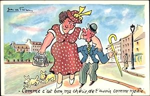 Künstler Ansichtskarte / Postkarte Comme c'est bon, ma cherie, Liebespaar, Spaziergang