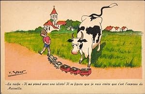 Ansichtskarte / Postkarte La vache, Il me prend pour une idiote, express de Marseille, Kuh, Junge...