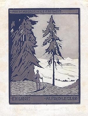 "Auf den Bergen ist Freiheit". Original -Farbholzschnitt in drei Farben. Auf Japan. 1912. Ex libr...