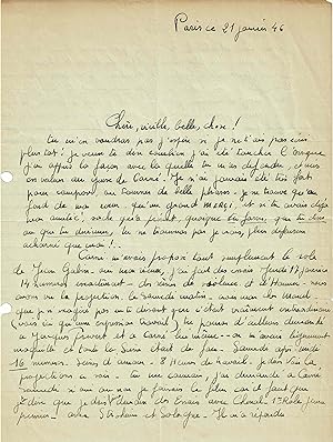Lettre autographe signée adressée à Marcel Duhamel à propos du film Les Portes de la nuit de Marc...