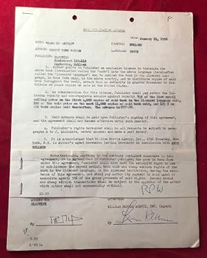 January 11, 1956 Robert Penn Warren Signed Publishing Contract (Dutch Rights for Band of Angels)
