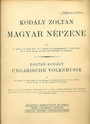 Magyar népzene. IV. Ungarische Volksmusik. IV. Hungarian Folk-Music IV