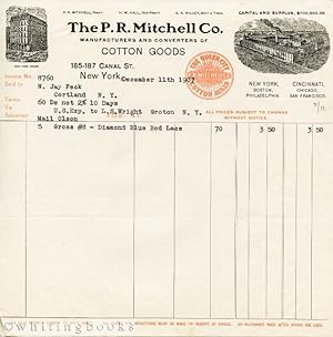 1907 Billhead from P.R. Mitchell Co., New York Manufacturers and Converters of Cotton Goods