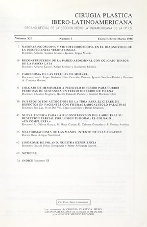 CIRUGIA PLASTICA IBERO-LATINOAMERICANA, VOLUMEN XII, N.º 1 - 1986.