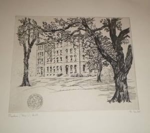 View of Men's Hall. Purdue University. Original Etching. Signed.