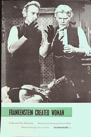 Frankenstein Created Women Synopsis Sheet 1967 Peter Cushing, Susan Denberg
