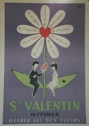 "St VALENTIN" Affiche originale entoilée / Offset par PEYNET / PUB J. CHITRY (années 60)
