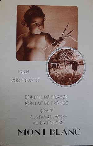 "FARINE LACTÉE MONT BLANC" Maquette originale collage et encre de Chine sur papier H. DUMAS (1940...