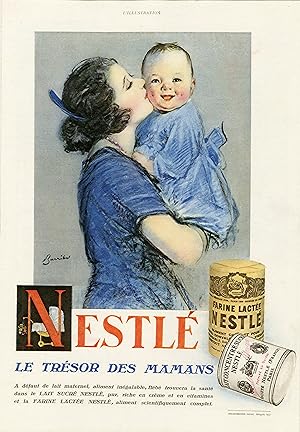 "Farine lactée NESTLÉ" Annonce originale entoilée illustrée par BARRIBAL et parue dans L'ILLUSTRA...