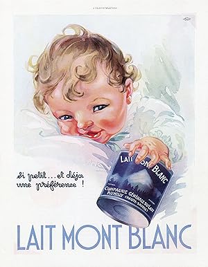 "LAIT MONT BLANC" Annonce originale entoilée illustrée par Ella RIEMERAN et parue dans L'ILLUSTRA...