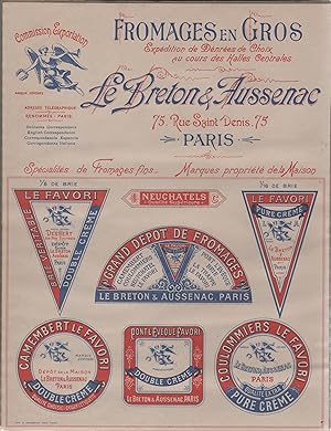"FROMAGES LE BRETON & AUSSENAC" Affiche d'intérieur originale avant 1900 / Typo-litho Imp. E. ROU...
