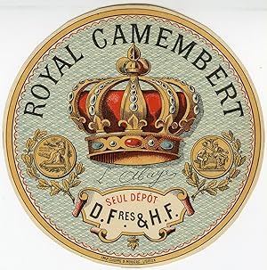 "ROYAL CAMEMBERT L'ABAYE (D. Frères & H.F.)" Etiquette-chromo originale (entre 1890 et 1900)