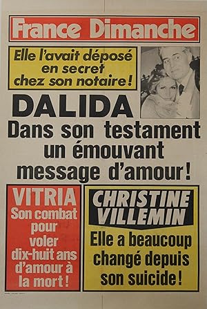 "DALIDA" Affiche originale entoilée FRANCE DIMANCHE 1987