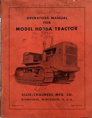 Operators Manual For Model HD 16A Tractor