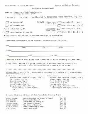 BERKELEY POETRY CONFERENCE (Application for Enrollment)