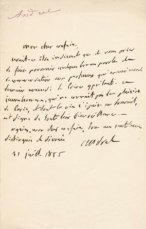 Gabriel ANDRAL médecin père hématologie lettre autographe signée 1855