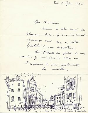 Daniel du JANERAND lettre autographe signée illustrée dessin