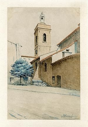 "  DURAND ( ) : Village provençal (Gard ou Vaucluse)" Aquarelle originale sur papier entoilée sig...