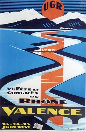 "VIème FÊTE et CONGRÈS du RHÔNE VALENCE 1931" Affiche originale entoilée / Litho par Andry FARCY ...