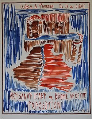 "EXPOSITION ARTISANAT D'ART EN DRÔME ARDÈCHE / CHÂTEAU DE TOURNON 1961" Maquette originale à la g...