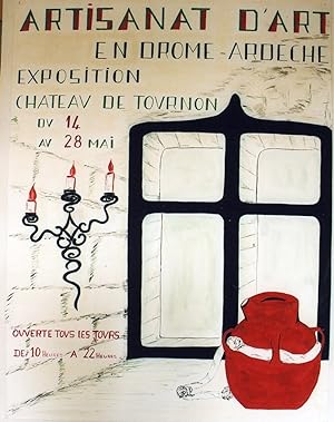 "EXPOSITION ARTISANAT d'ART EN DRÔME ARDÈCHE / CHÂTEAU DE TOURNON 1961" Maquette originale à la g...