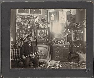 "The Collector" - Mounted Photograph of a Man Surrounded by His Many Collections