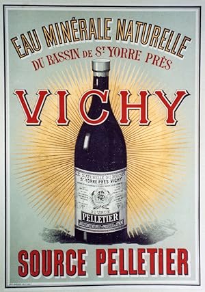 "VICHY SOURCE PELLETIER" Affiche d'intérieur originale entoilée / Litho E. ROUSSEAU Dôle (vers 1900)