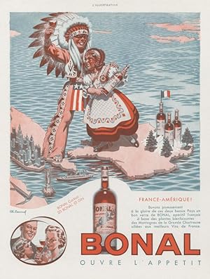 "BONAL" Annonce originale entoilée pour L'ILLUSTRATION en 1935 et illustrée par Charles LEMMEL