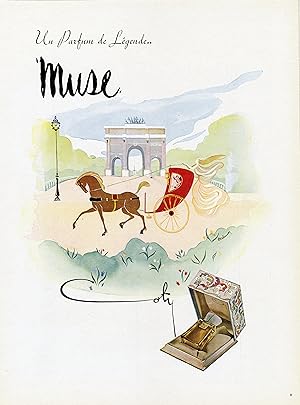 "PARFUM COTY : MUSE" Annonce originale entoilée illustrée par C. DELAUNAY (fin 40)