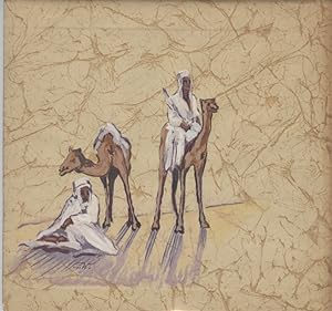 "SOUVENIR du MAROC" Maquette aquarelle sur papier fond imprimé par GALLIER-WITZ pour l'illustrati...