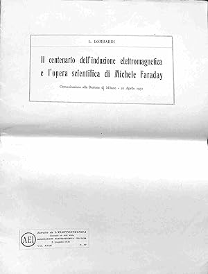 Il centenario dell'induzione elettromagnetica e l'opera scientifica di Michele Faraday