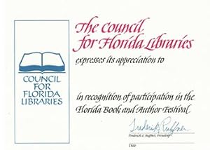Blank Certificate of Recognition for participation in the Florida Book and Author Festival - Coun...