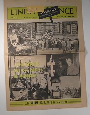 L'Indépendance. Volume 6, numéro 19 : 1er au 15 septembre 1968