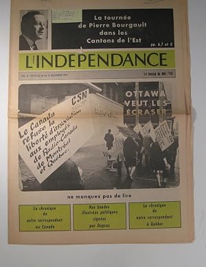 L'Indépendance. Volume 6, numéro 14 : 1er au 15 décembre 1967