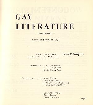 Gay Literature, A New Journal; Numbers 1-3 (2 SIGNED by editor)