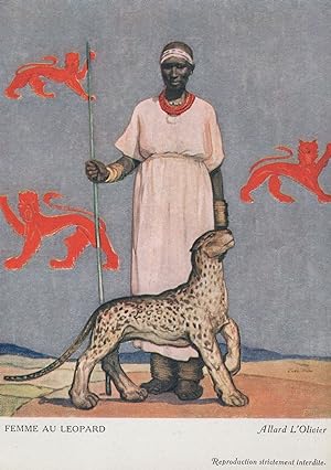 Femme Au Leopard African Congo Woman Giant Cat Postcard