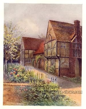 MANOR HOUSE - WALTON-ON-THAMES SURREY IN THE UNITED KINGDOM,1914 VINTAGE COLOUR LITHOGRAPH