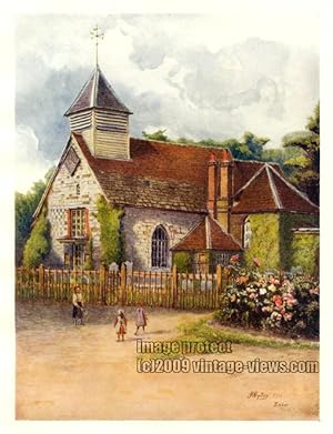 ST. GEORGE'S CHURCH,ESHER SURREY IN THE UNITED KINGDOM,1914 VINTAGE COLOUR LITHOGRAPH