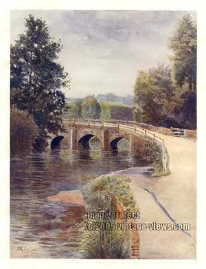 EASHING BRIDGE IN SURREY IN THE UNITED KINGDOM, 1914 VINTAGE COLOUR LITHOGRAPH