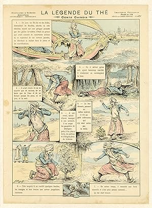 "LA LÉGENDE DU THÉ / CONTE CHINOIS" Gravure sur bois et coloriée au pochoir par Georges BIGOT ent...