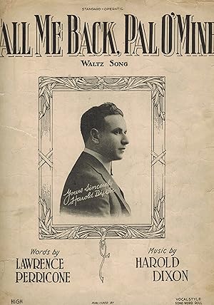 Call Me Back Pal O' Mine Waltz Song - Harold Dixon Cover Vintage Sheet Music