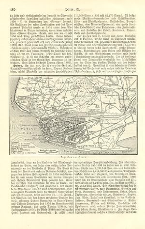 LE HAVRE, FRANCE, HISTORICAL CITY PLAN MAP,1894 Original Antique Wood Engraving