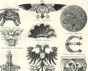 DECORATIVE ANIMAL ORNAMENTS,1894 Original Antique Wood Engraving