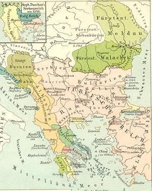 1894 Colour Antique Map of the HISTORY OF TURKEY IN EUROPE