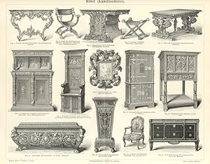 ANTIQUE FURNITURE,1894 Original Antique Wood Engraving