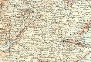 ENGLAND and WALES, 1894 Colour Rail Route Antique Map