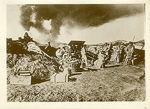 "CONFLIT SINO-JAPONAIS 1931 / Artillerie lourde japonaise en action" Photo de presse originale G....