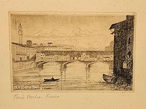 [Print of Ponte Vecchio Bridge View, Florence Italy, Unknown Artist]