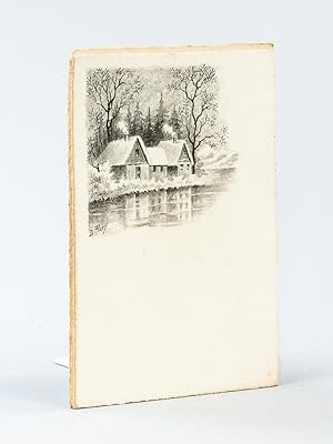 Lot de 6 cartes ornées d'un dessin original au crayon (moulin, rivière, maisons sous la neige, etc.)